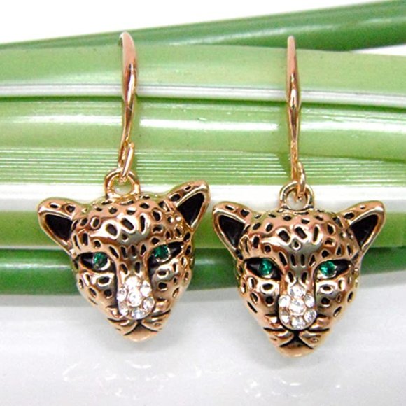 18k Gold Plated Cheetah Head Earrings - Picture 10 of 11